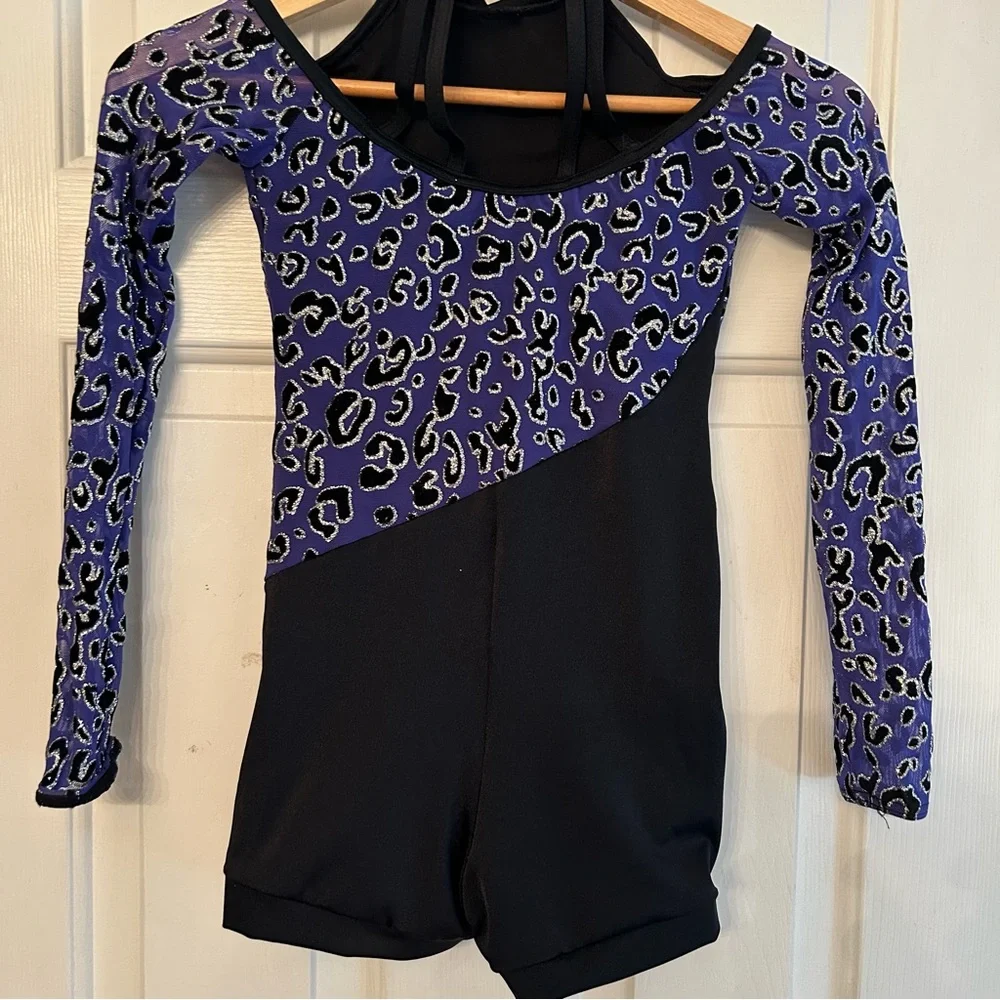 Weissmann purple leopard dance recital‎ leotard Size MC